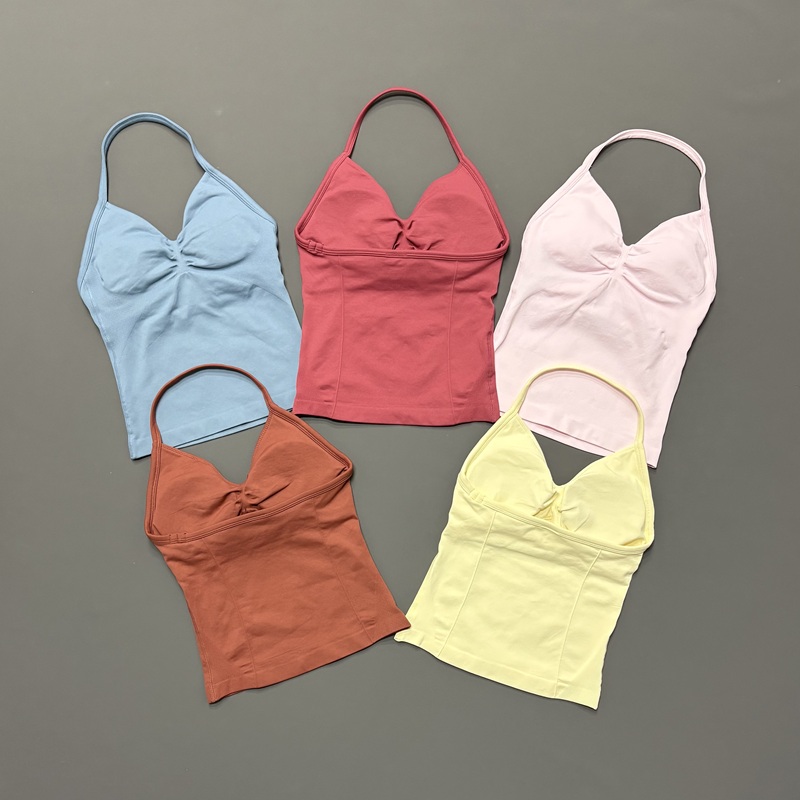 Suspender Tank Top - Nahtloses Damen-Sport-Tanktop mit Neckholder und Spaghettiträgern,
